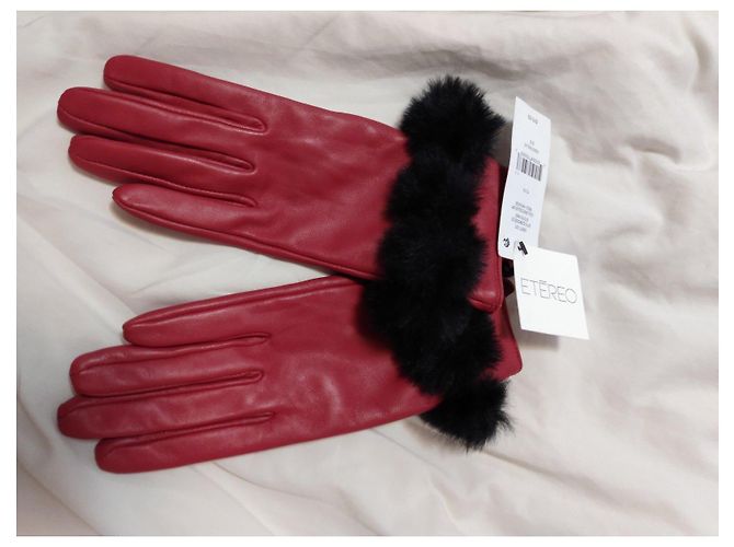 Autre Marque Etéreo Lederhandschuhe Rot mit schwarzem Pelz - Ansicht 5