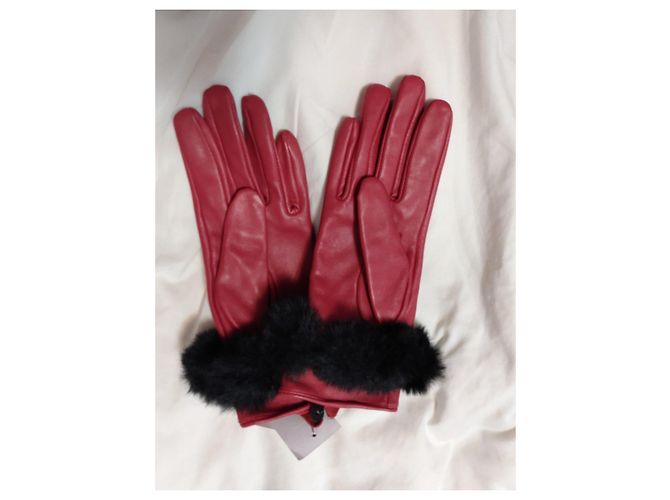 Autre Marque Etéreo Lederhandschuhe Rot mit schwarzem Pelz - Ansicht 7