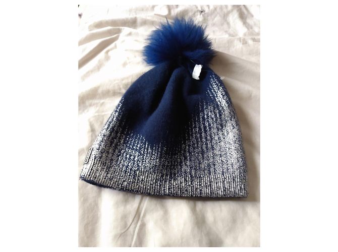 Autre Marque Berretto in lana blu navy con pompon Metallico - vista 13