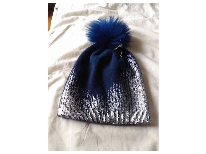 Autre Marque Berretto in lana blu navy con pompon Metallico - vista 17