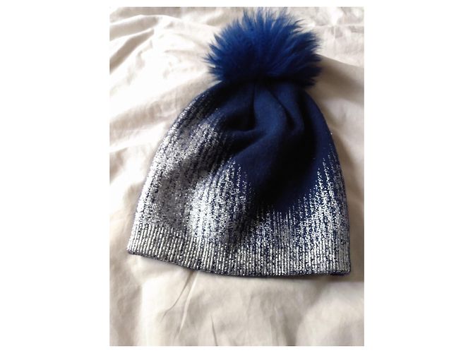 Autre Marque Berretto in lana blu navy con pompon Metallico - vista 18