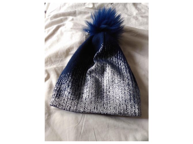 Autre Marque Berretto in lana blu navy con pompon Metallico - vista 19