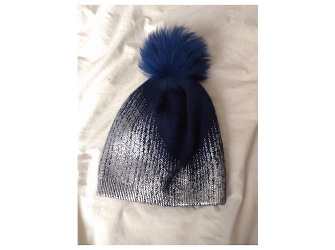 Autre Marque Berretto in lana blu navy con pompon Metallico - vista 2