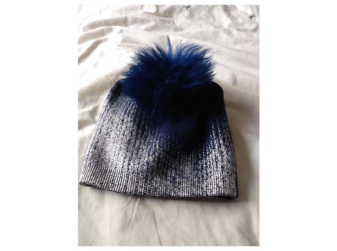 Autre Marque Berretto in lana blu navy con pompon Metallico - vista 20