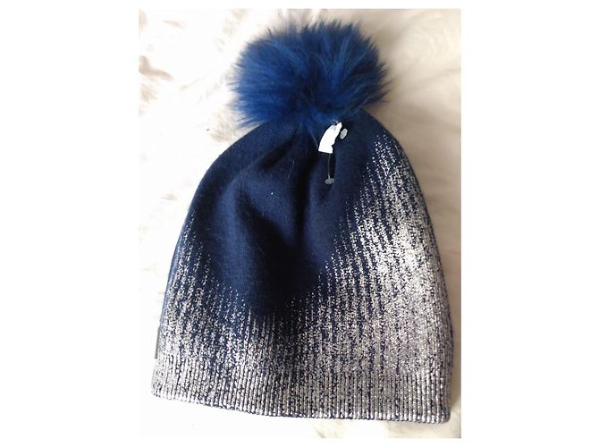 Autre Marque Berretto in lana blu navy con pompon Metallico - vista 3