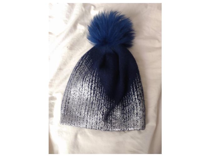 Autre Marque Berretto in lana blu navy con pompon Metallico - vista 4