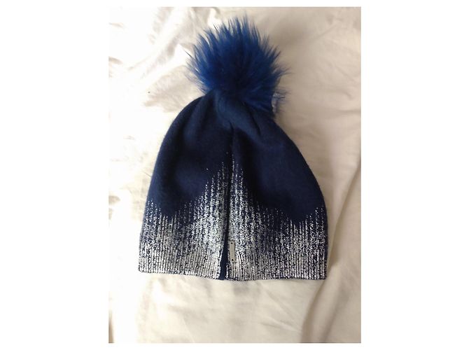 Autre Marque Berretto in lana blu navy con pompon Metallico - vista 5