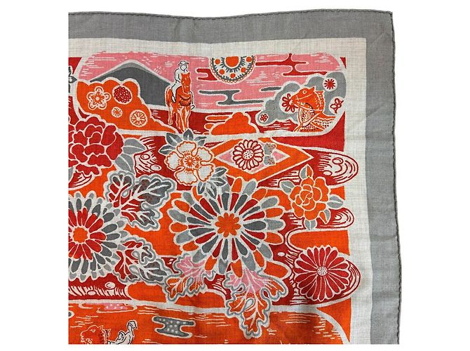 Silk In Hermès Sciarpa in cashmere e seta Hermes in grigio e arancione Marrone - vista 2