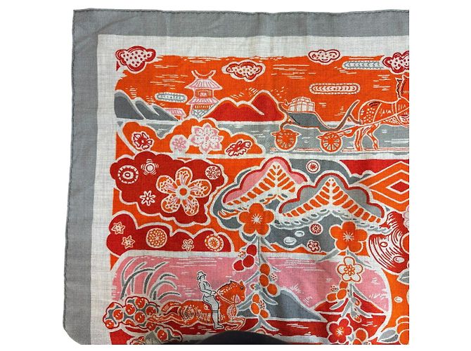 Silk In Hermès Sciarpa in cashmere e seta Hermes in grigio e arancione Marrone - vista 3