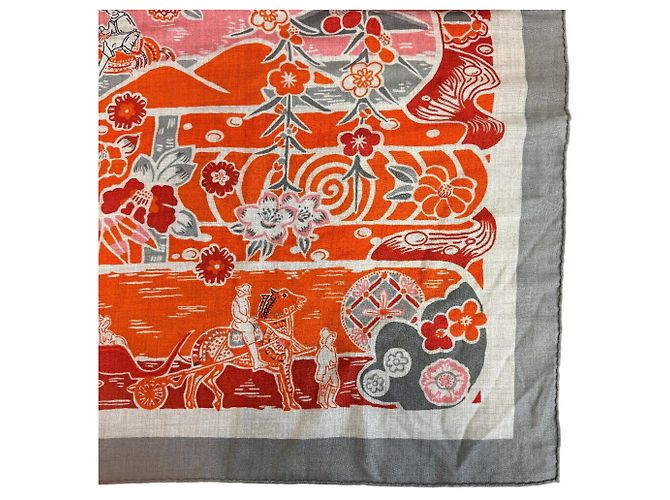 Silk In Hermès Sciarpa in cashmere e seta Hermes in grigio e arancione Marrone - vista 4