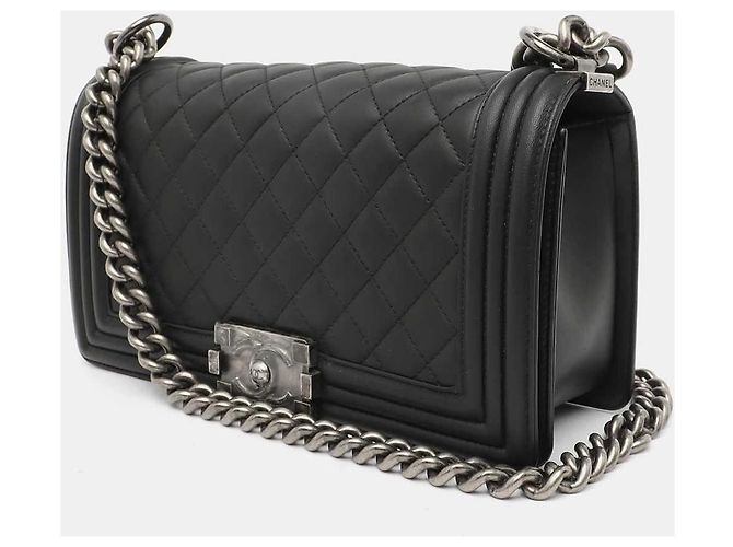 Borsa Chanel Le Boy Medium in Pelle di Agnello Nera Nero - vista 3