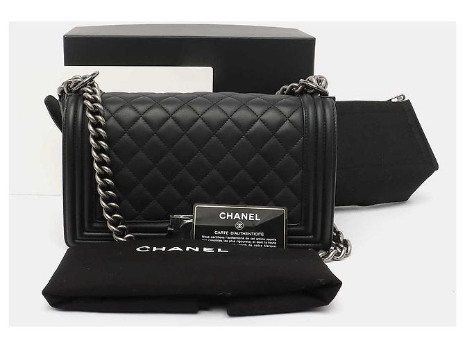 Borsa Chanel Le Boy Medium in Pelle di Agnello Nera Nero - vista 7