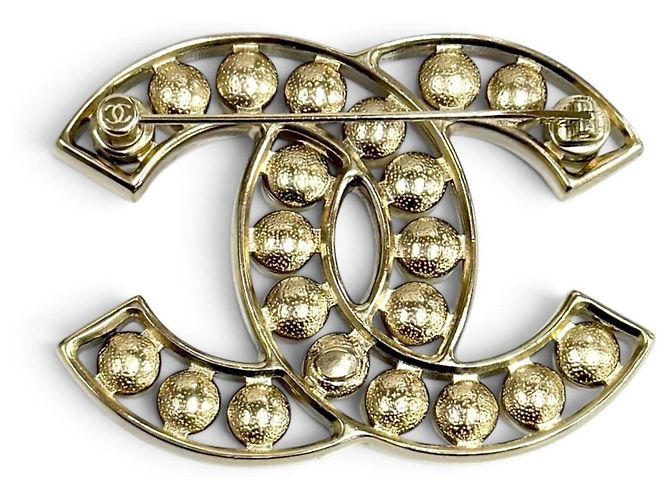 Chanel B25V Coco Mark Brosche mit Kunstperlen Weiß Golden - Ansicht 3