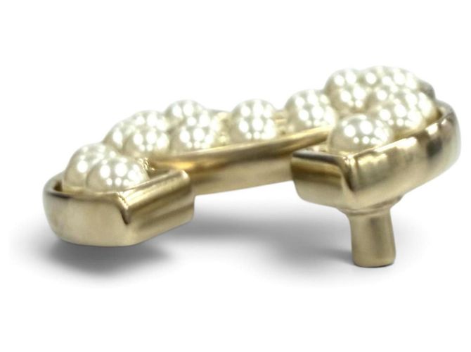 Chanel B25V Coco Mark Brosche mit Kunstperlen Weiß Golden - Ansicht 4