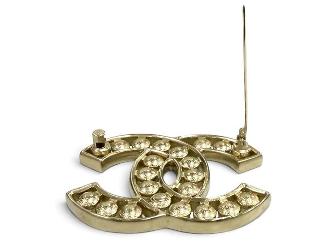 Chanel B25V Coco Mark Brosche mit Kunstperlen Weiß Golden - Ansicht 5