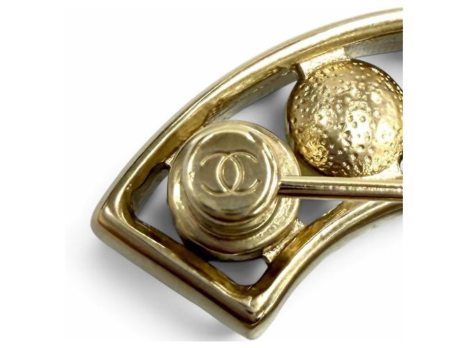 Chanel B25V Coco Mark Brosche mit Kunstperlen Weiß Golden - Ansicht 6