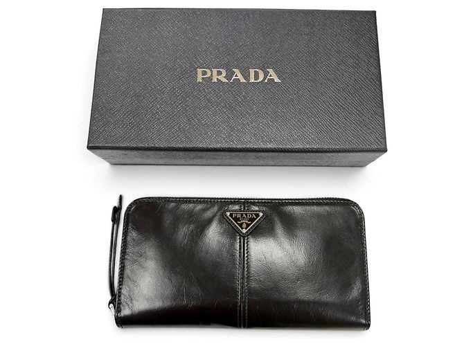 Prada Black Leather Bi-Fold Long Wallet - view 2