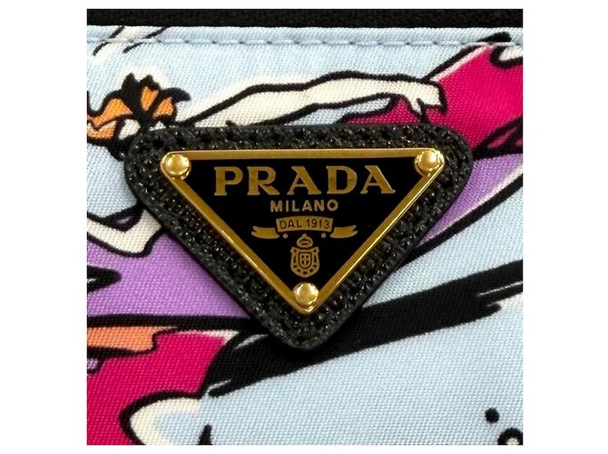 Pouch Prada 1NS693 Re-Nylon con logo triangolo e stampa Surf Blu - vista 10