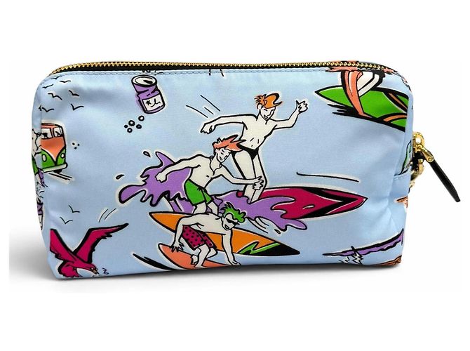 Pouch Prada 1NS693 Re-Nylon con logo triangolo e stampa Surf Blu - vista 2