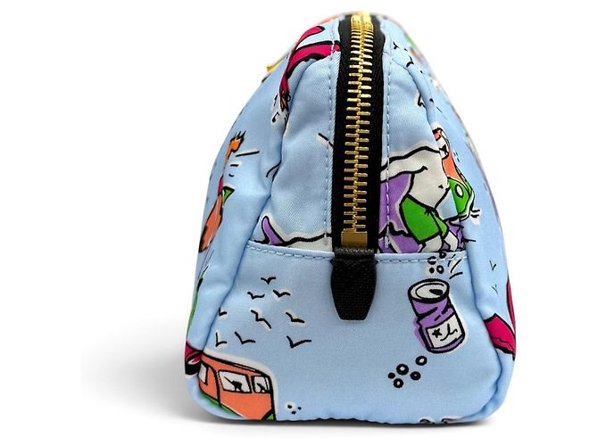 Pouch Prada 1NS693 Re-Nylon con logo triangolo e stampa Surf Blu - vista 3