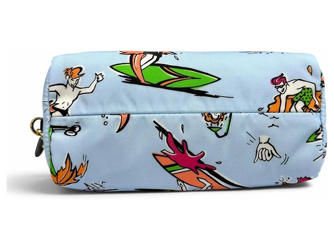 Pouch Prada 1NS693 Re-Nylon con logo triangolo e stampa Surf Blu - vista 4