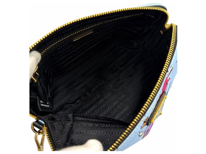 Pouch Prada 1NS693 Re-Nylon con logo triangolo e stampa Surf Blu - vista 5