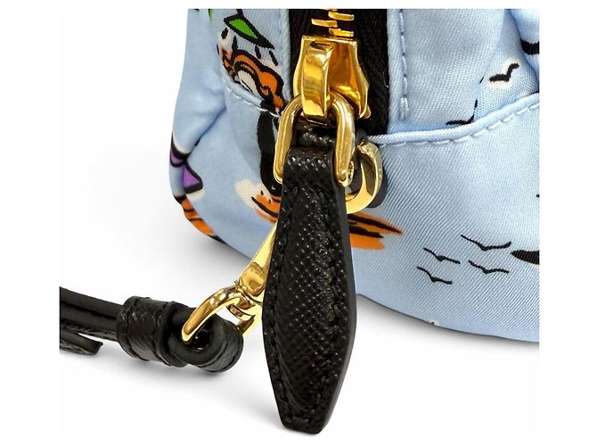 Pouch Prada 1NS693 Re-Nylon con logo triangolo e stampa Surf Blu - vista 8