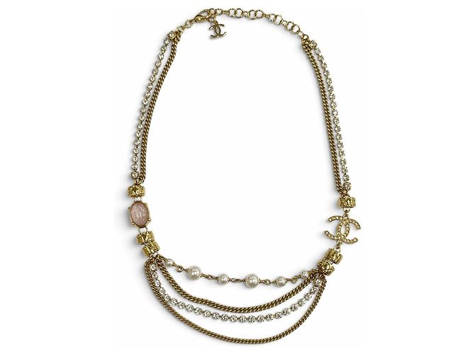 Collana a catena Chanel C24P Coco Mark in perle ecologiche e logo crush Rosa Bianco D'oro - vista 5