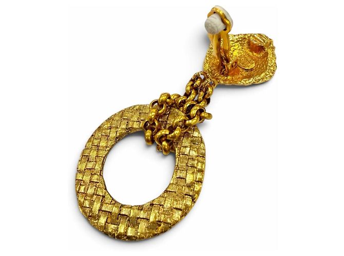 Orecchini a cerchio Chanel Vintage 29 Metal Coco Mark Chain D'oro - vista 4