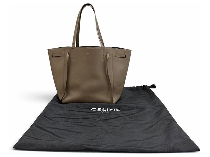 Céline Celine 18902 Cabas Phantom Small Taupe Logo Leather Tote Bag - vista 2