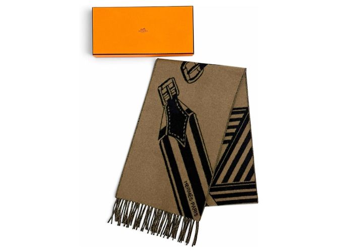 Hermès Estola de cachemira Zigzag Hermes Castaño Azul marino - vista 2