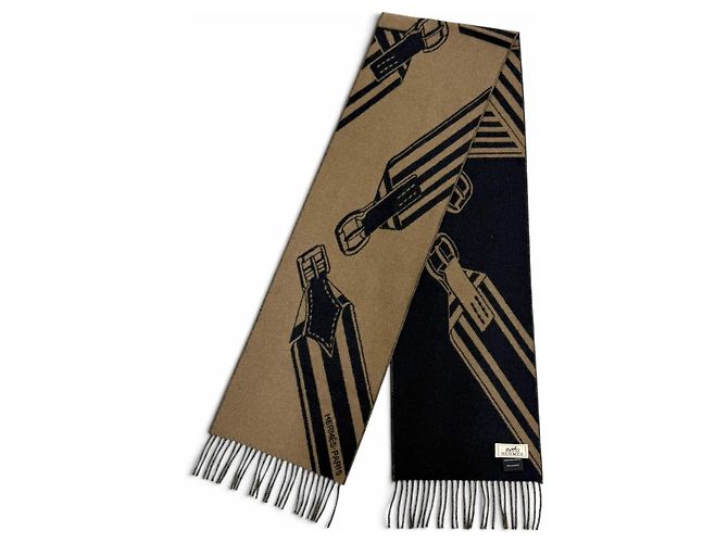 Hermès Estola de cachemira Zigzag Hermes Castaño Azul marino - vista 4