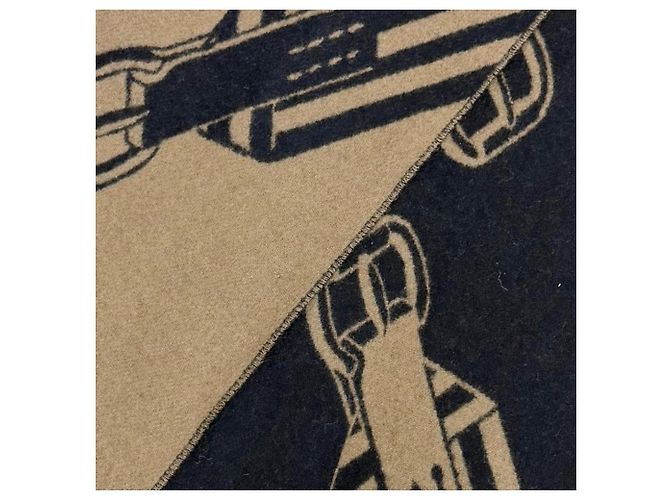 Hermès Estola de cachemira Zigzag Hermes Castaño Azul marino - vista 5