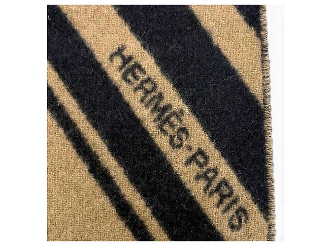 Hermès Estola de cachemira Zigzag Hermes Castaño Azul marino - vista 7