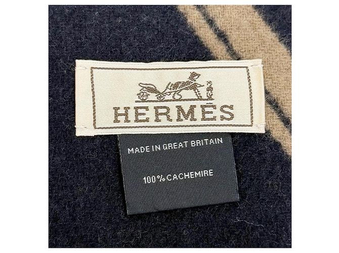 Hermès Estola de cachemira Zigzag Hermes Castaño Azul marino - vista 8