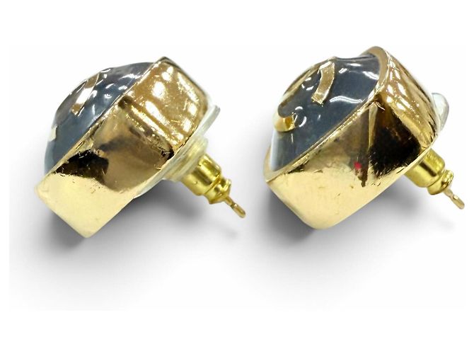 Orecchini quadrati Chanel L22 Metal Coco Mark Marrone D'oro - vista 2