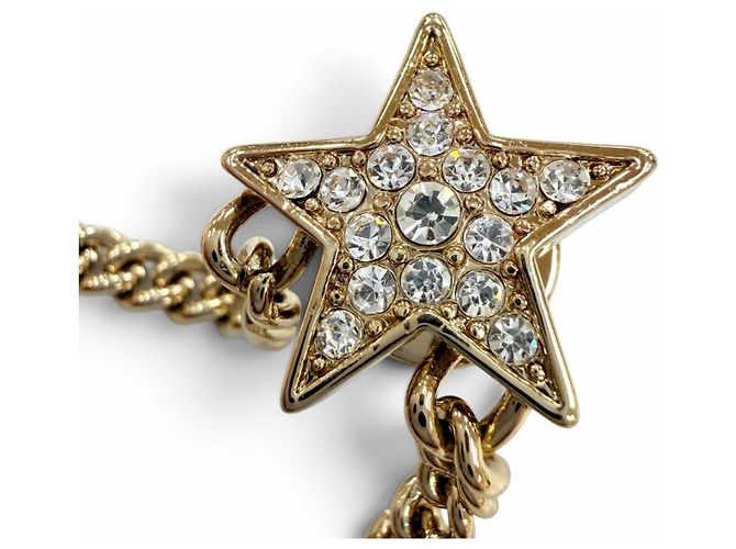 Spilla Chanel in metallo dorato Coco Mark Star con catena e strass D'oro - vista 5