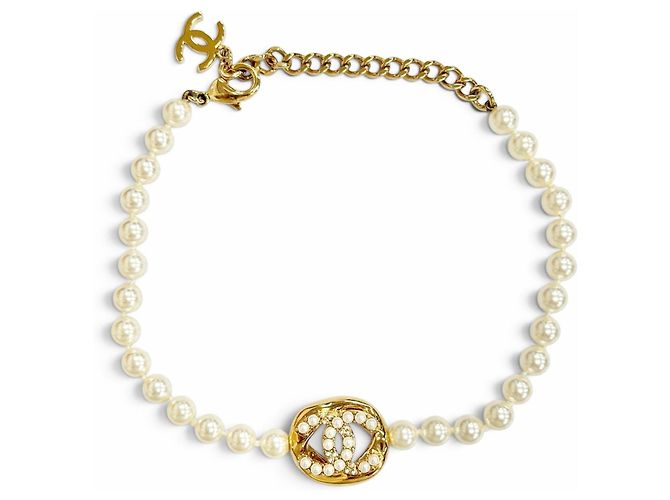 Chanel Coco Mark Perlen-Choker Halskette Golden - Ansicht 4