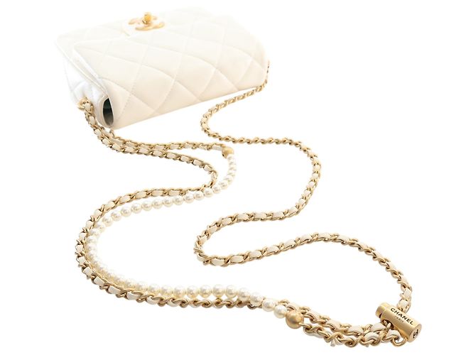 Chanel White Mini Quilted Lambskin Pearl My Perfect Single Flap Bianco - vista 12