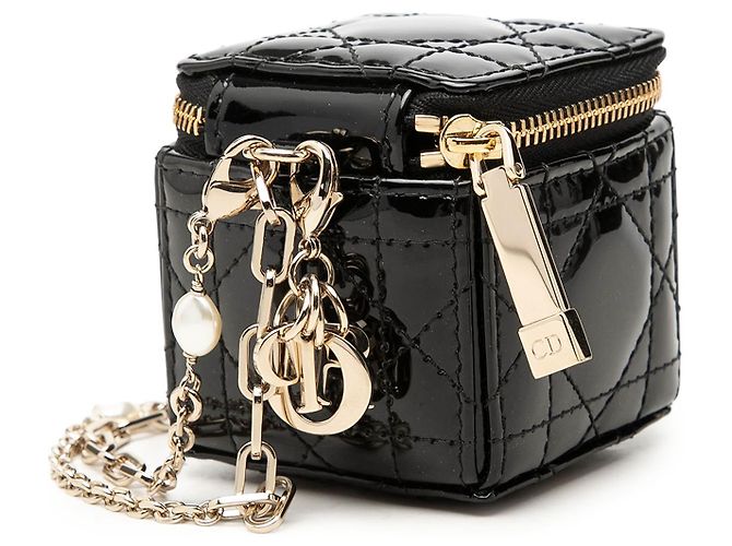Pouch Cube Lady Dior in pelle vernita Cannage nera Micro Nero - vista 2