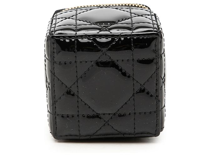 Pouch Cube Lady Dior in pelle vernita Cannage nera Micro Nero - vista 3