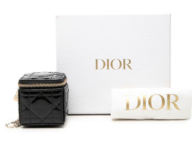 Pouch Cube Lady Dior in pelle vernita Cannage nera Micro Nero - vista 7