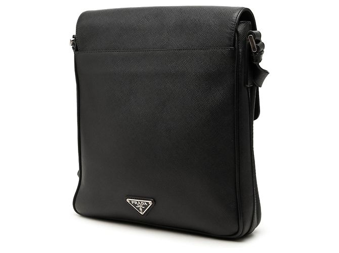 Bolsa Messenger Prada em couro Saffiano preto com fivela - vista 2