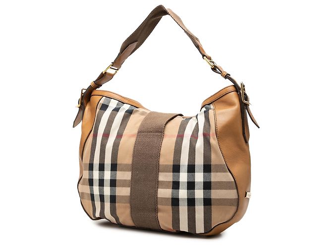 Burberry Beige Medium House Check Canvas Ashwood Hobo - view 2