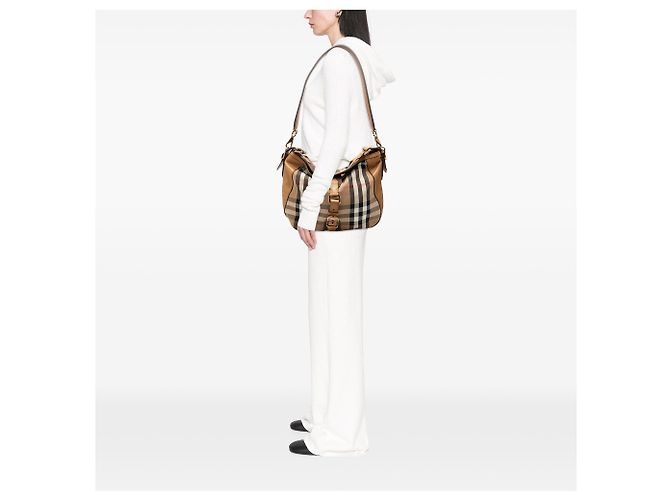 Burberry Beige Medium House Check Canvas Ashwood Hobo - view 6