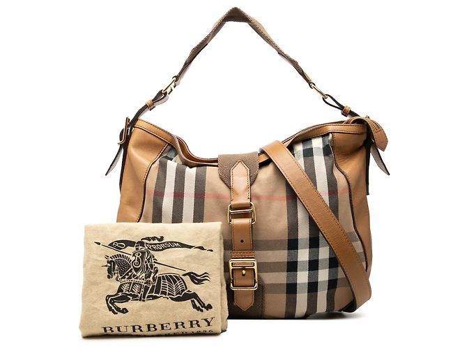Burberry Beige Medium House Check Canvas Ashwood Hobo - view 7