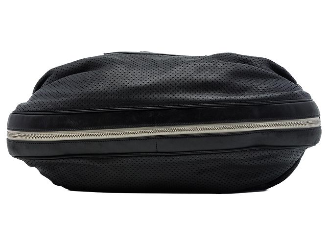 Chanel Black Perforated Lambskin Baseball Spirit Ligne Hobo Nero - vista 3