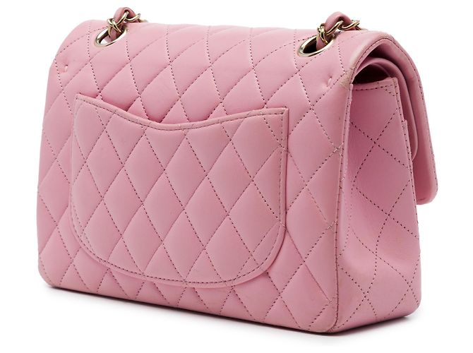 Chanel Pink Small Classic Lambskin Double Flap Rosa - vista 2