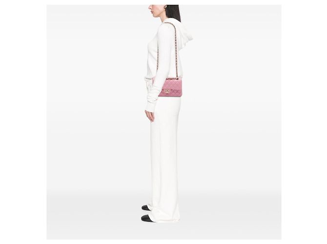 Chanel Pink Small Classic Lambskin Double Flap Rosa - vista 6