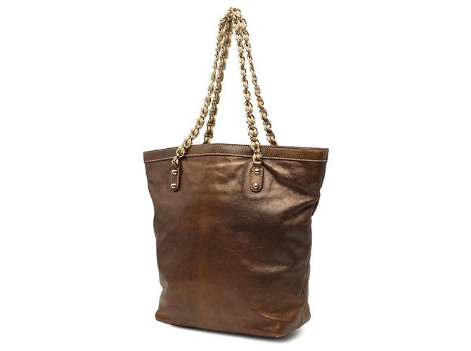 Borsa Tote Capri Gucci in vitello metallizzato marrone con catena - vista 2